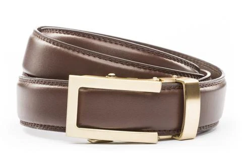 1.25" Chocolate Leather Strap w/Traditional Buckle in Gold