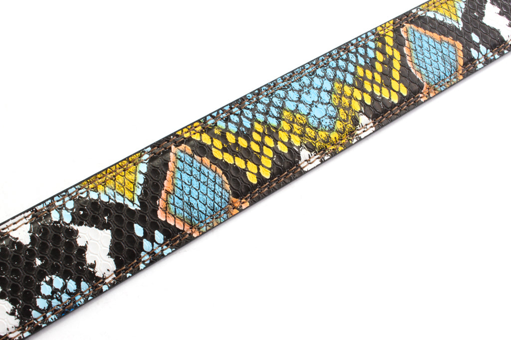1.25" Multi-Colored Boa Print Strap -Light Blue / Yellow - Image 3