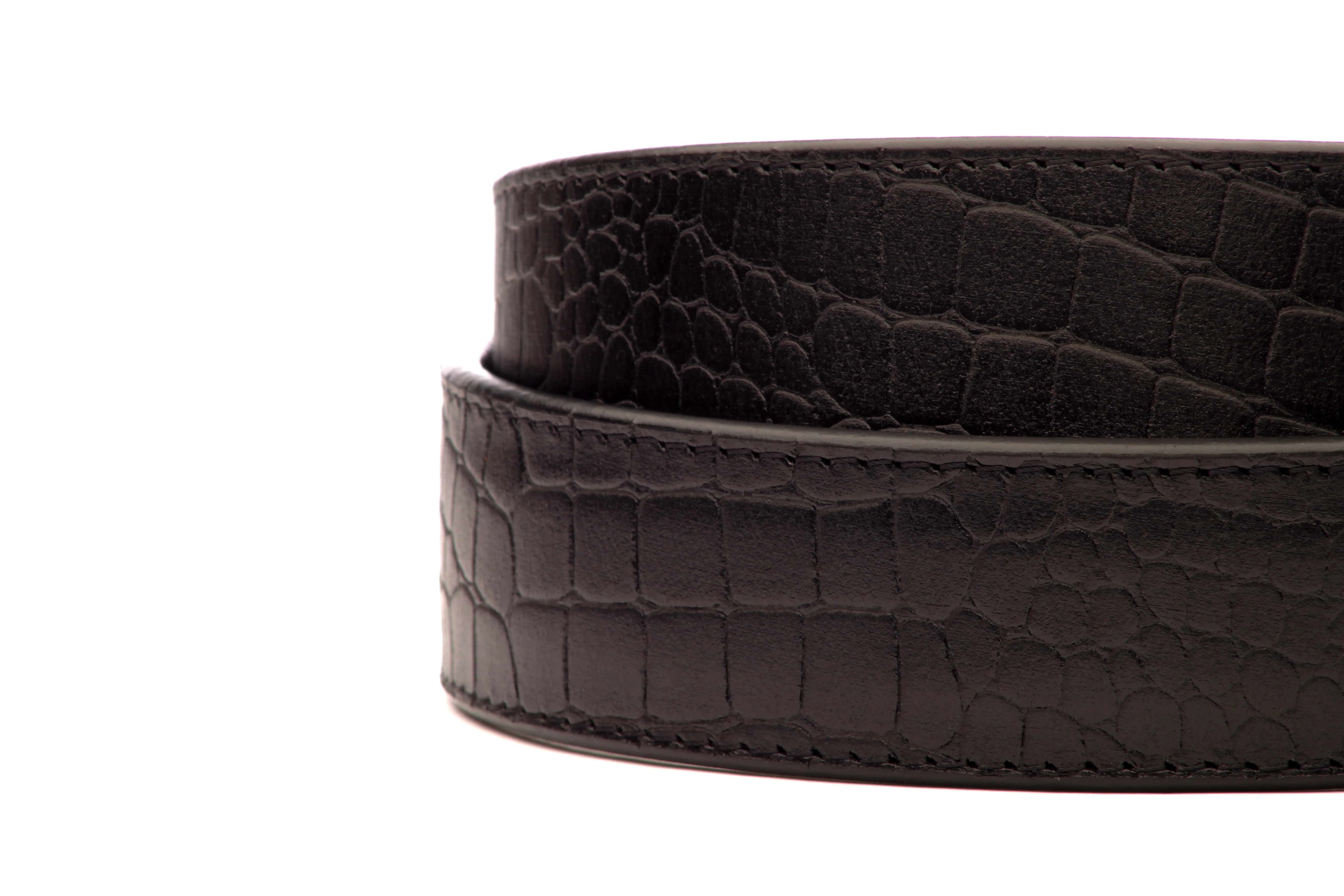 1.5" Black Crocuffalo Vegetable Tanned Leather Strap - Image 4