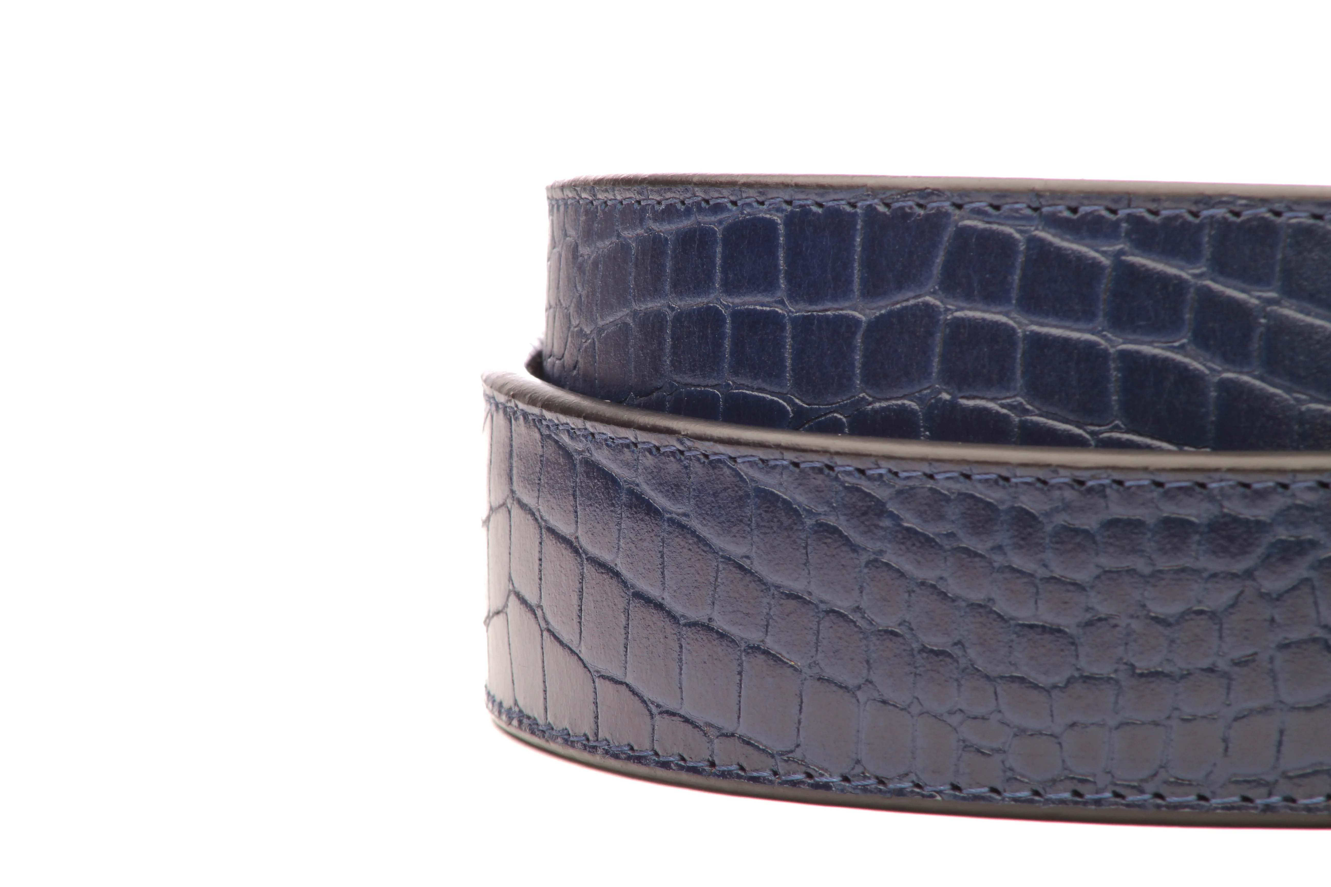 1.5" Navy Crocuffalo Vegetable Tanned Leather Strap - Image 8