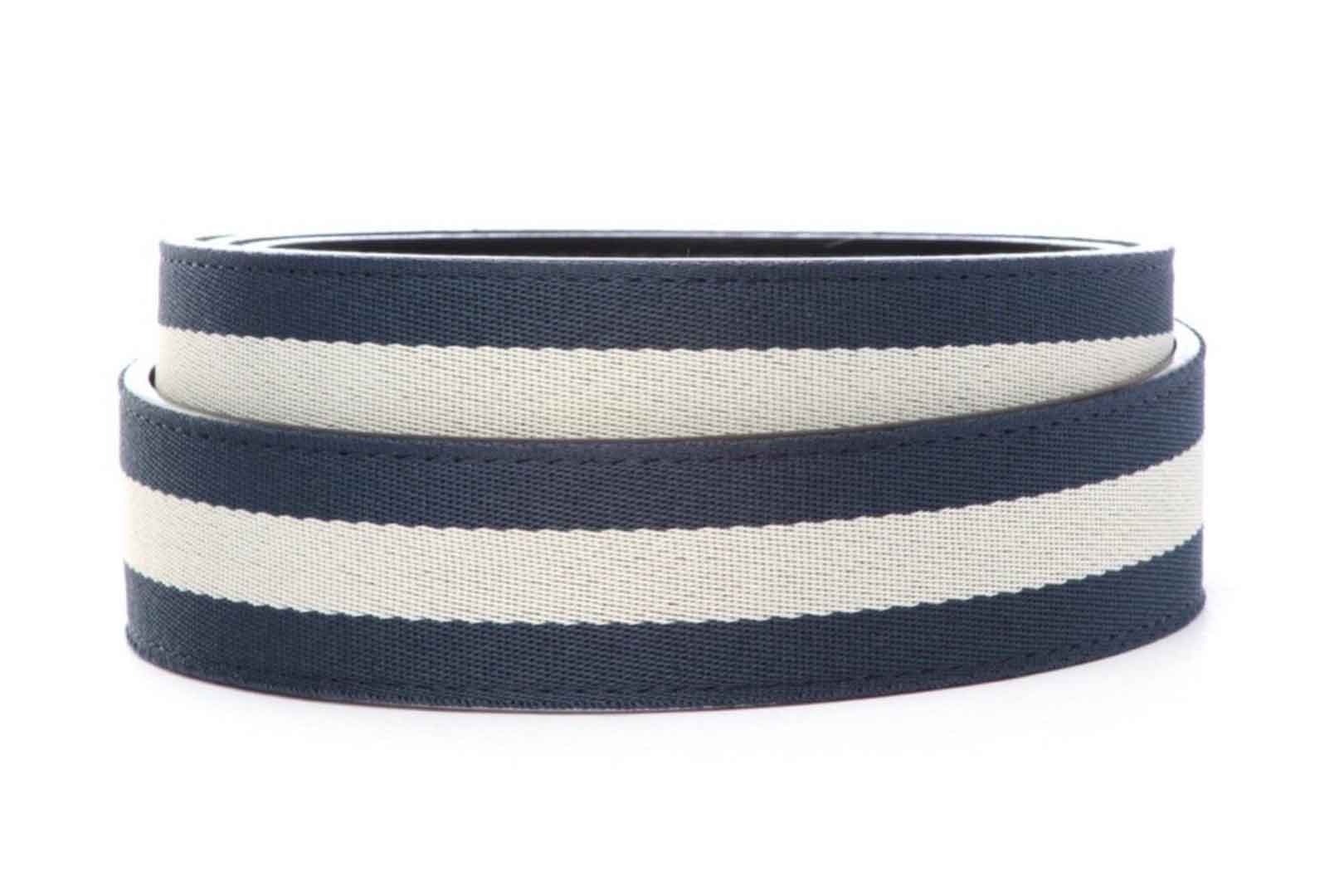 Navy w/White Stripe Cloth Strap with Traditional in Silver Buckle (1.5") - Image 7